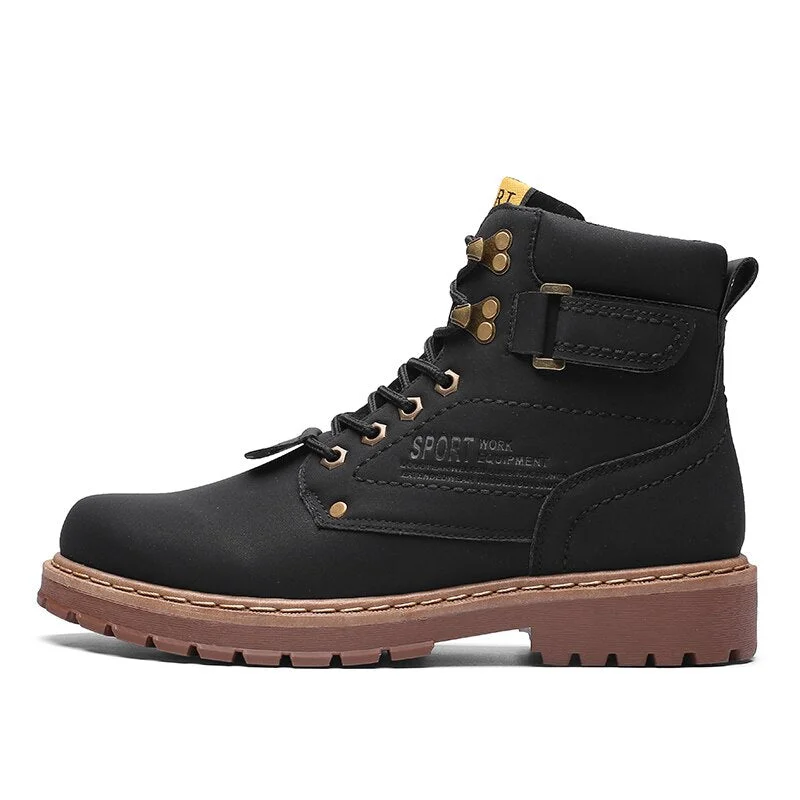 LUFUMA Warm Winter Ankle Boots Men Casual Shoes Lace-Up Autumn Leather Waterproof Work Tooling Mens Boots Military Army Botas