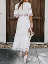 Gauze Split-Joint Short Sleeves Midi Dress