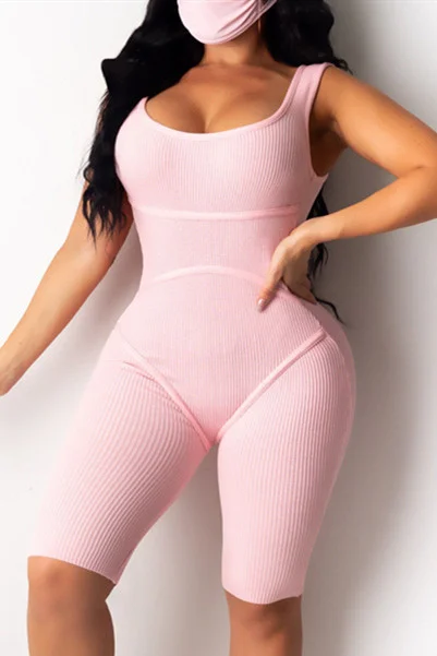 Pink Fashion Casual Sleeveless Romper | EGEMISS