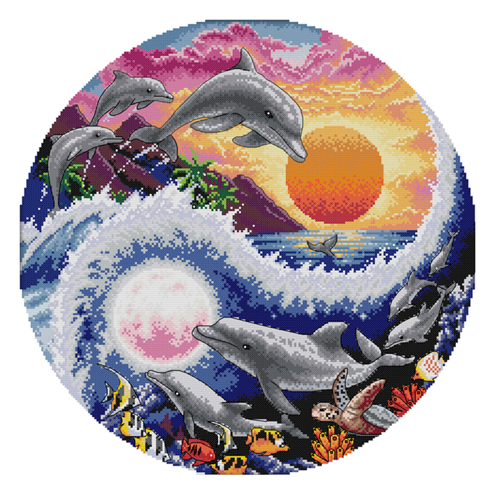 

Dolphin - 11CT Stamped Cross Stitch - 60*60CM, 501 Original