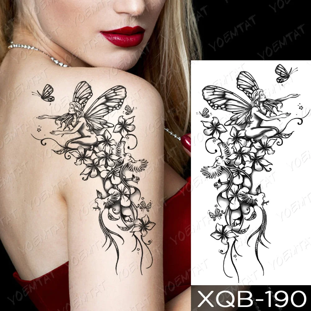 Waterproof Temporary Tattoo Sticker Butterfly Lily Fairy Bird Tattoos Mermaid Girl Body Art Arm Fake Sleeve Tatoo Women Men