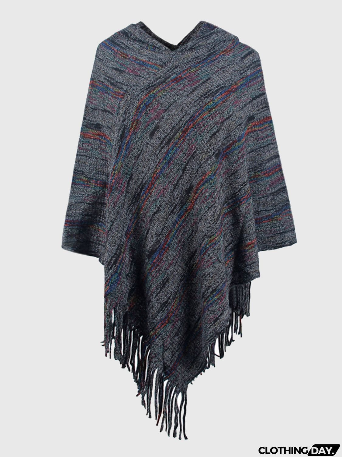 Fringe Hem Hooded Poncho