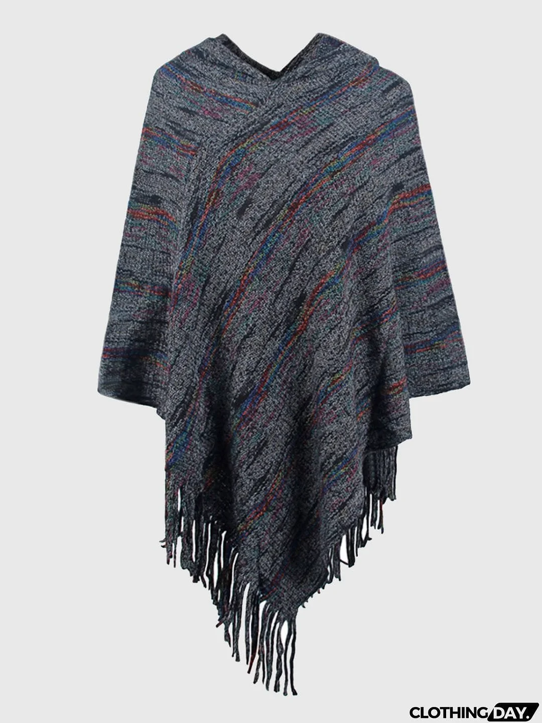 Fringe Hem Hooded Poncho