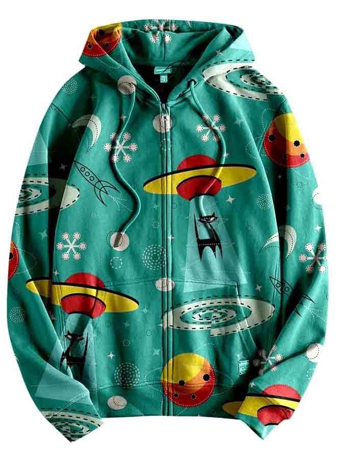 Men's Casual Alien Cat Print Hoodie
