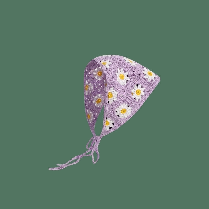 Sweet Handmade Mushroom Strawberry Crocheted Scarf French Triangle Scarf Closed Toe Women’s Net Red Knitted Hair Band Headband