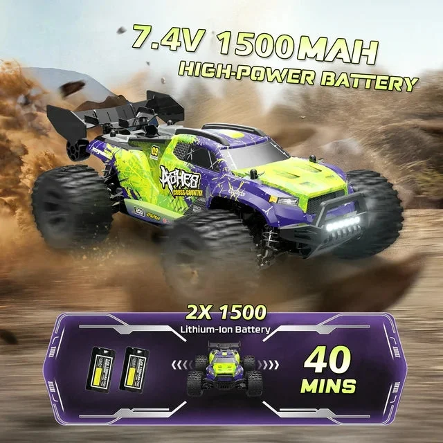 LOHEER 1:18 Fast RC Cars for Adults, 35+KM/H 4WD Off-Road RC Truck, Remote Control Monster Truck with 2 Batteries & LED, Perfect Gift for Adults & Kids Outdoor Terrain Racing