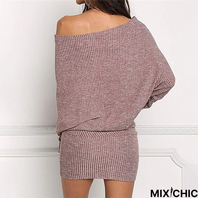 Women's Bodycon Mini Dress Pink Purple Gray Long Sleeve Pure Color Cold Shoulder Winter Fall Autumn Off Shoulder Stylish Winter Dress Weekend Fall Dress 2022 S M L XL