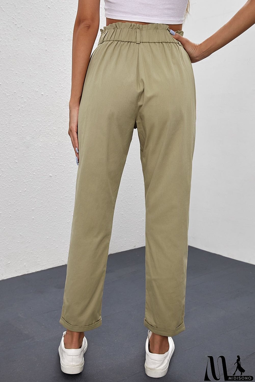 MidiSono - Khaki High Rise Casual Pants