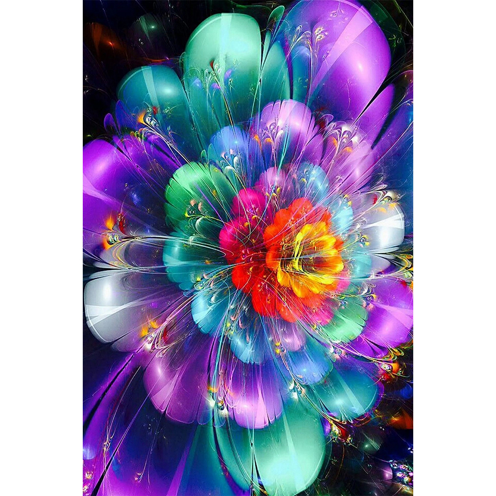 

30*45CM - Square Drill Diamond Painting - Cyan Colorful Flowers, 501 Original
