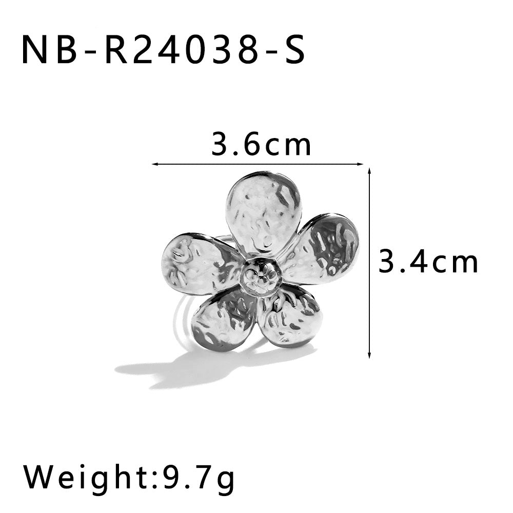 Multicolor Flower Jewelry Set Stainless Steel 18K Real Gold Pleated Women’S Necklace Earrings Ring