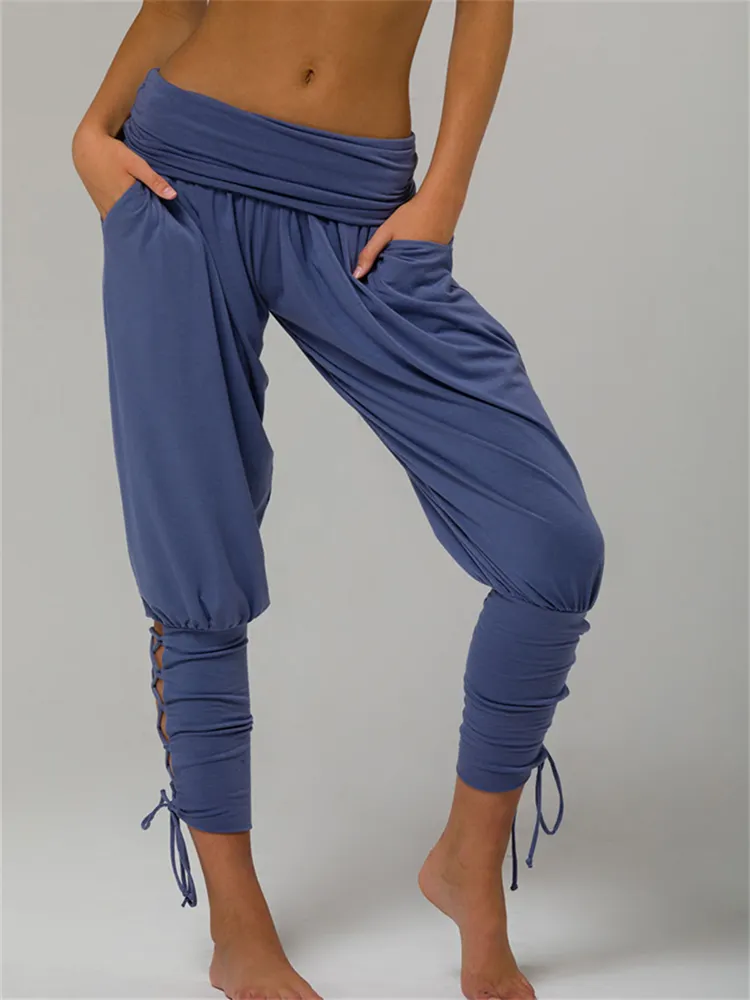 Laced Pleated Comfy Soft Yoga Pants  artssus