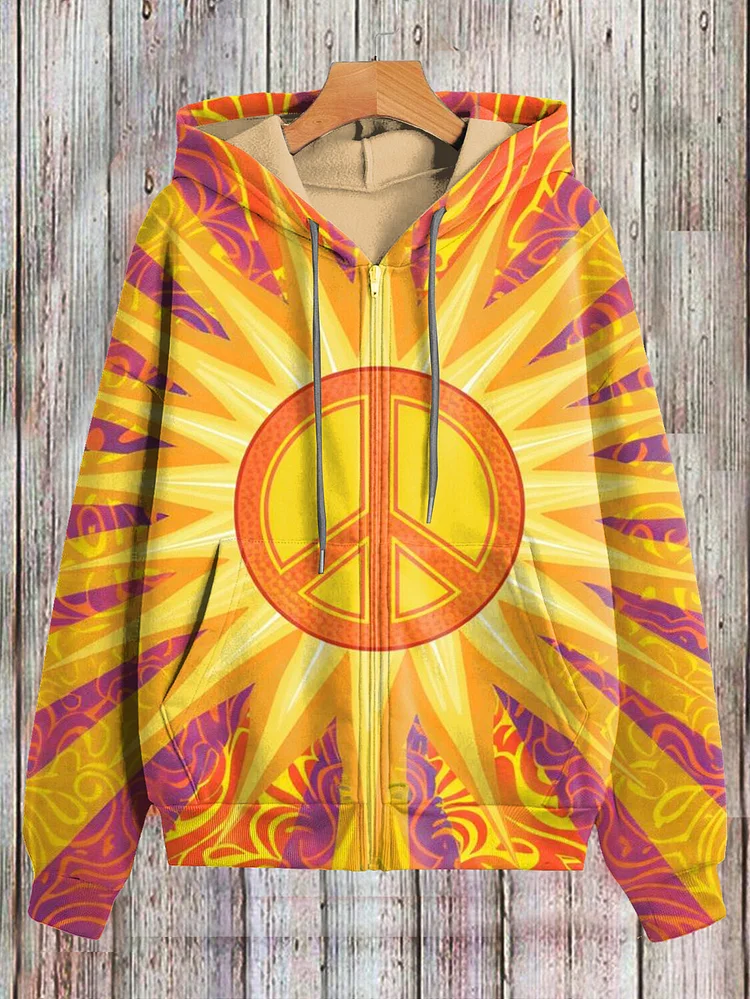 Women's Peace Symbol Art Print Hooded Zip Up Jacket