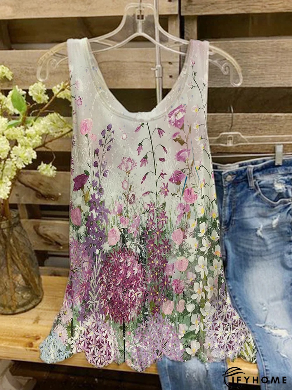 Basic Floral Sleeveless Floral-Print Tunic Top | IFYHOME