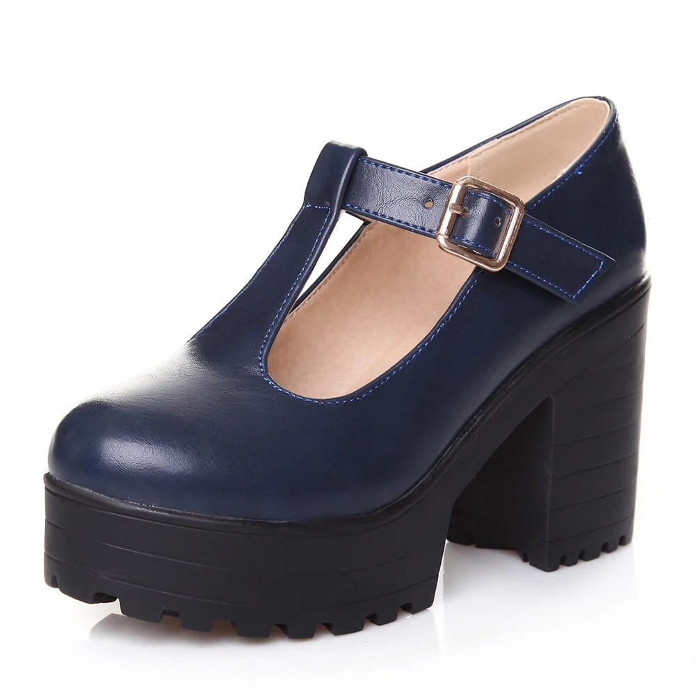 BONJOMARISA New T-Strap Buckle Strap Solid Mary Janes Platform Women Shoes Woman Casual Spring Autumn Pumps Large Size 34-46