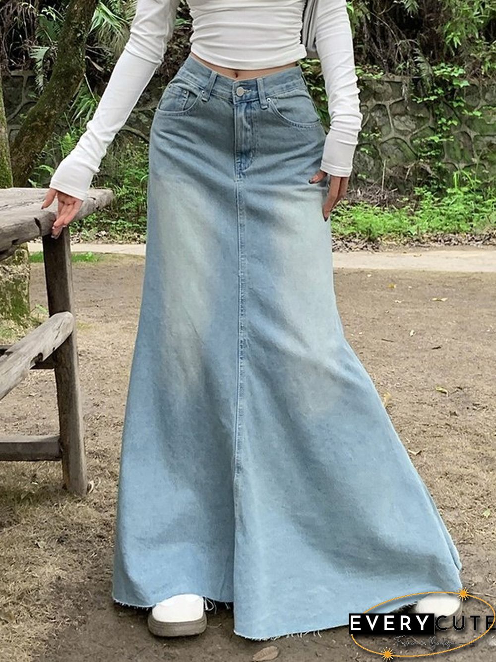 Vintage Distressed Mermaid Denim Skirt