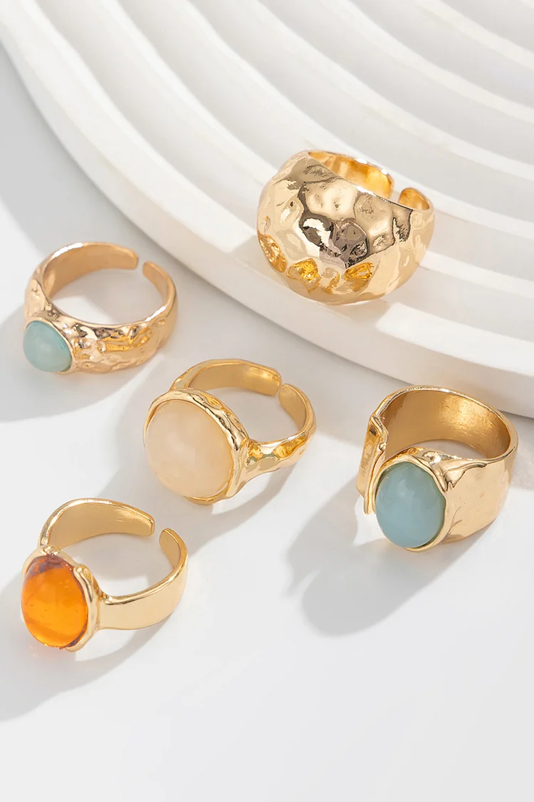 Party Colorful Rhinestone Decor Textured Irregular Alloy Open Ring Set 2024 - Xpluswear