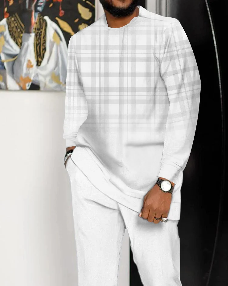 Men's Colorblock Printed Long Sleeve Walking Suit - 1078