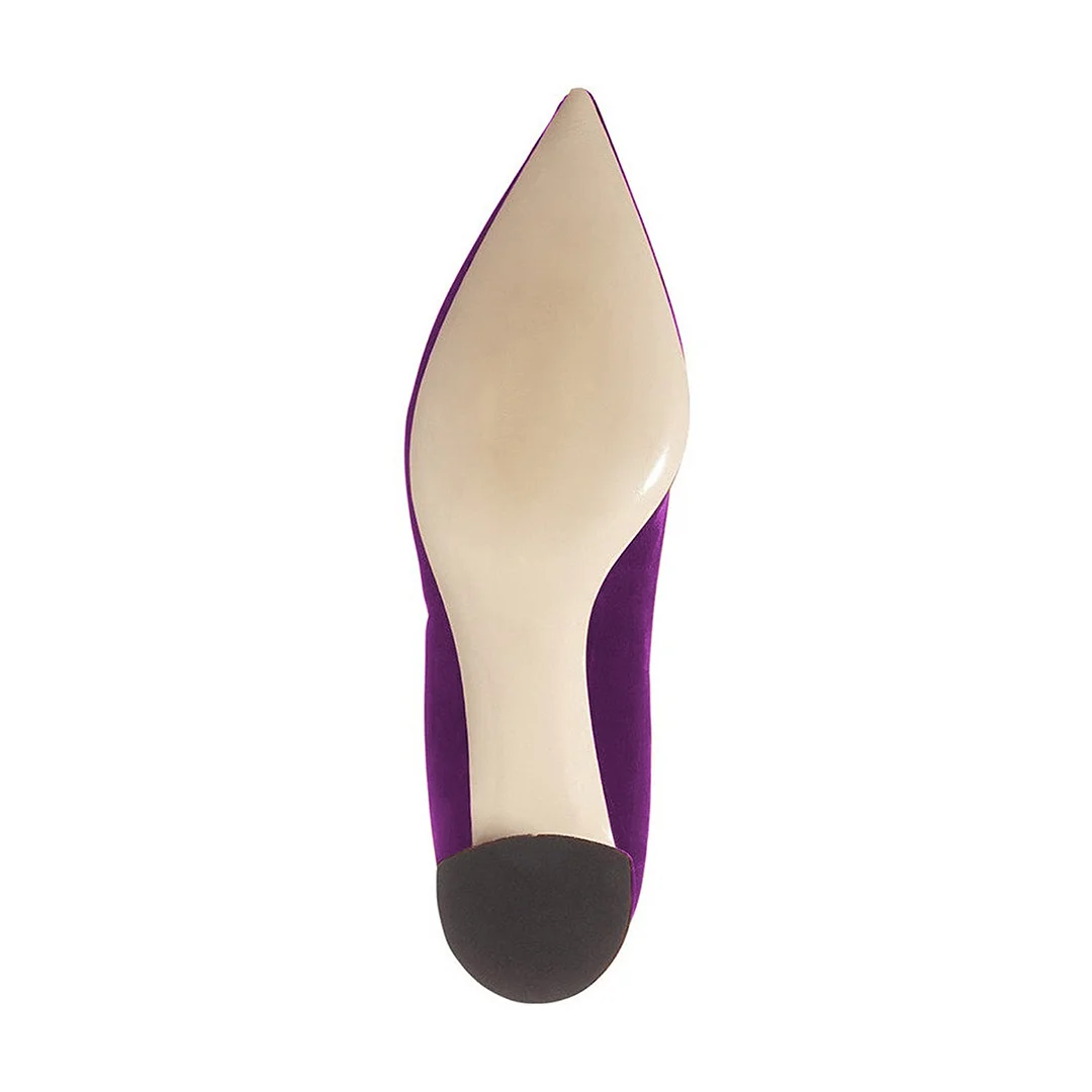 Velvet Sophisticated Block Heel Elegant Pumps in Dark Purple 