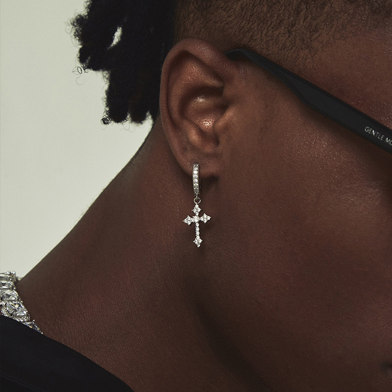 Men's Diamond Cross Earrings