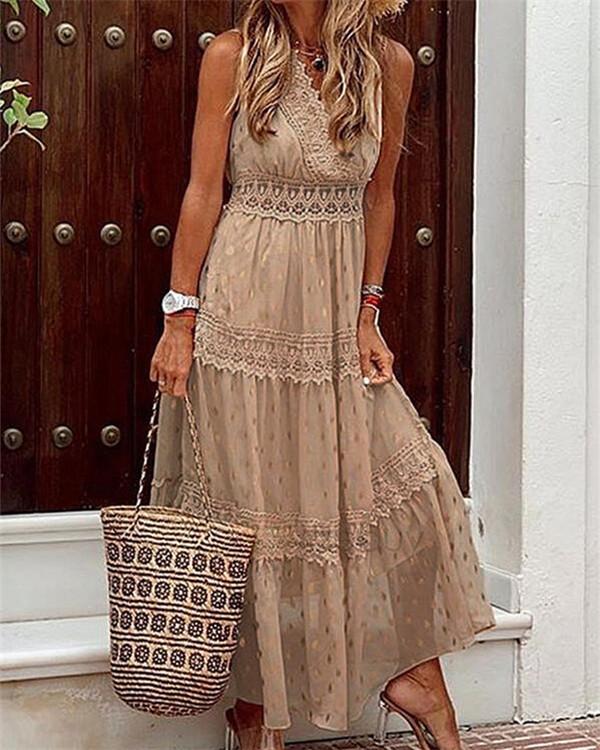Sleeveless Lace A-line Casual/Vacation Maxi Dresses