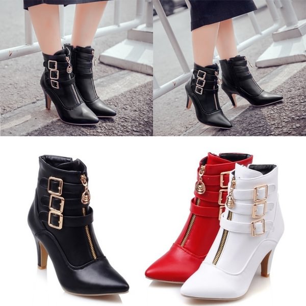 2017 New Fashion Women Boots High Heels Ankle Boots Pointed Toe Boots Side Zip Lady Shoes - Shop Trendy Women's Clothing | LoverChic
