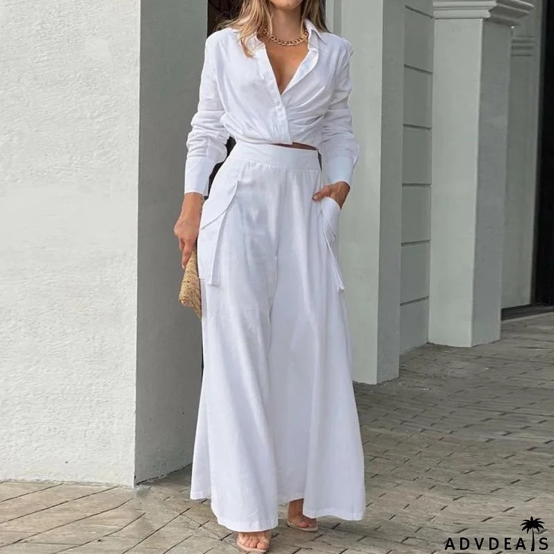 Fall Winter Women's Solid Chic Career Loose Pocket Fashion Casual Suit