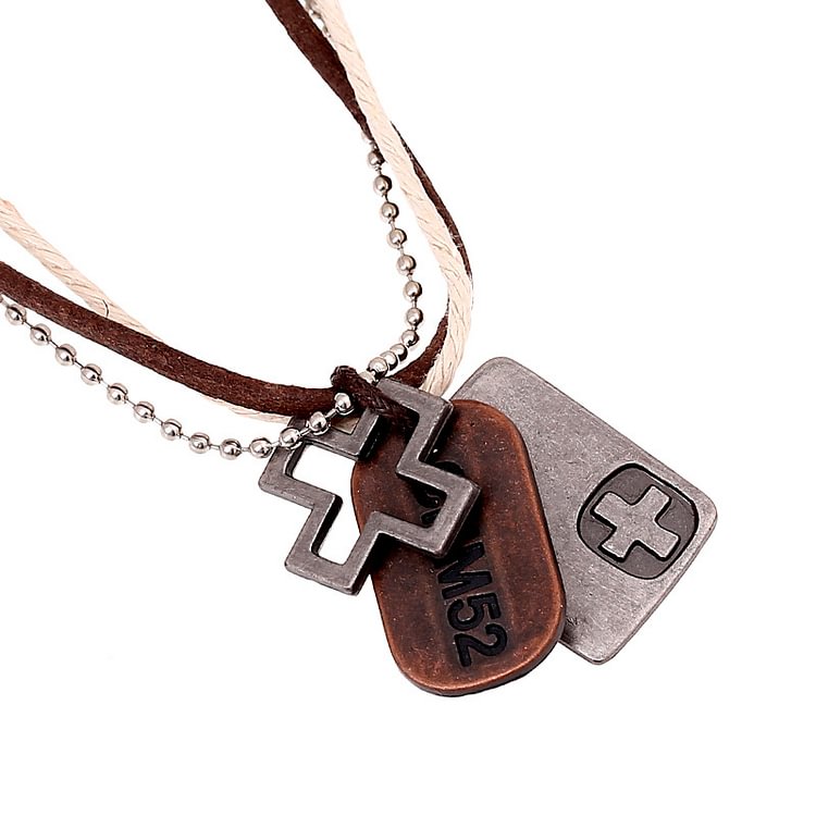 Men's vintage cowhide necklace simple cross