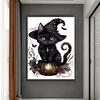 >SALE<Full Embroidery Cotton Thread 11CT Printed Magic Black Cat Cross Stitch 50x65cm