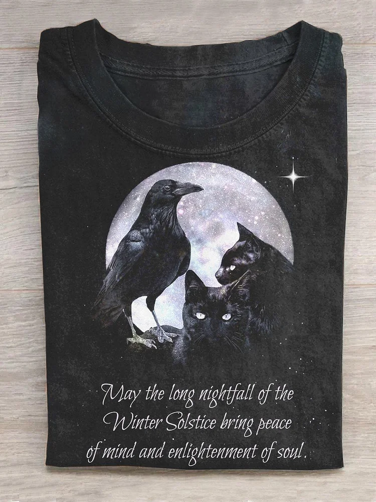 Halloween Raven Print Casual T-Shirt