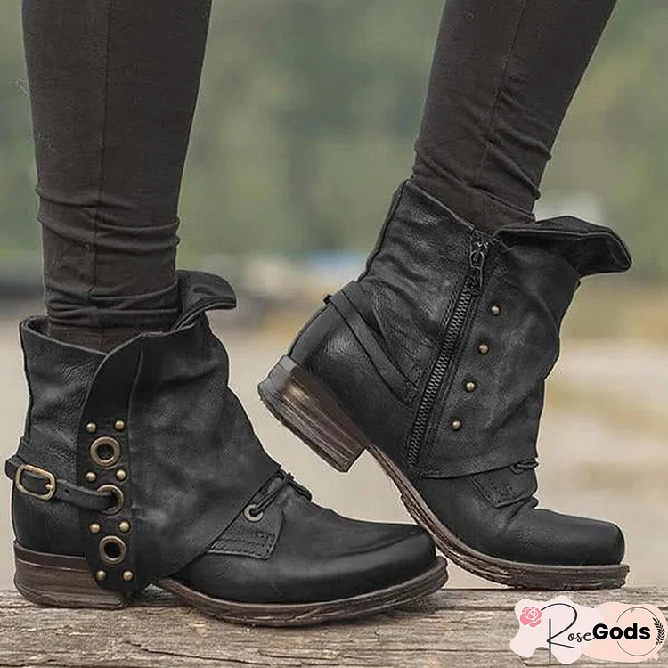 Women Casual Chunky Heel Pu Zipper Ankle Boots