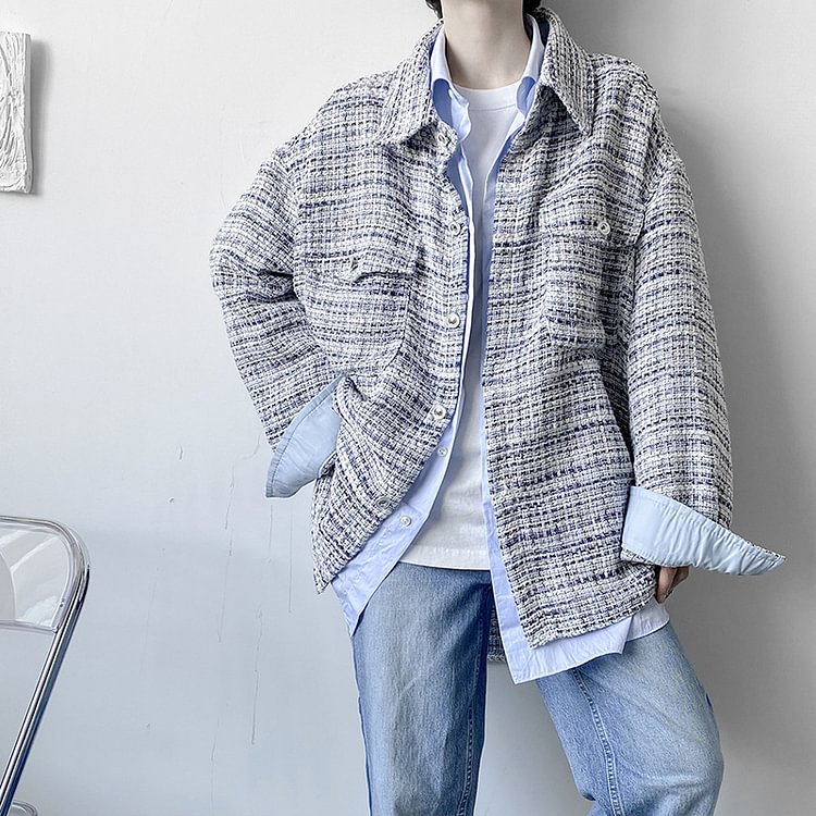 -W2979 Ins Wind Thin Tweed Woolen Oversize Shirt-Dawfashion- Original Design Clothing Store-Halloween 2022