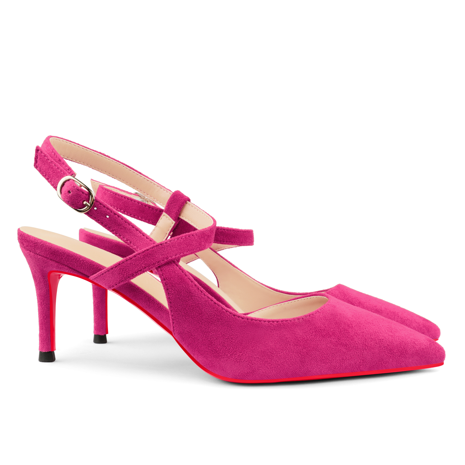65mm Women Pumps Ankle Strap Jenlove Stiletto Slingback Suede Kitten Pointed Toe Dress Red Bottoms Heels-vocosishoes