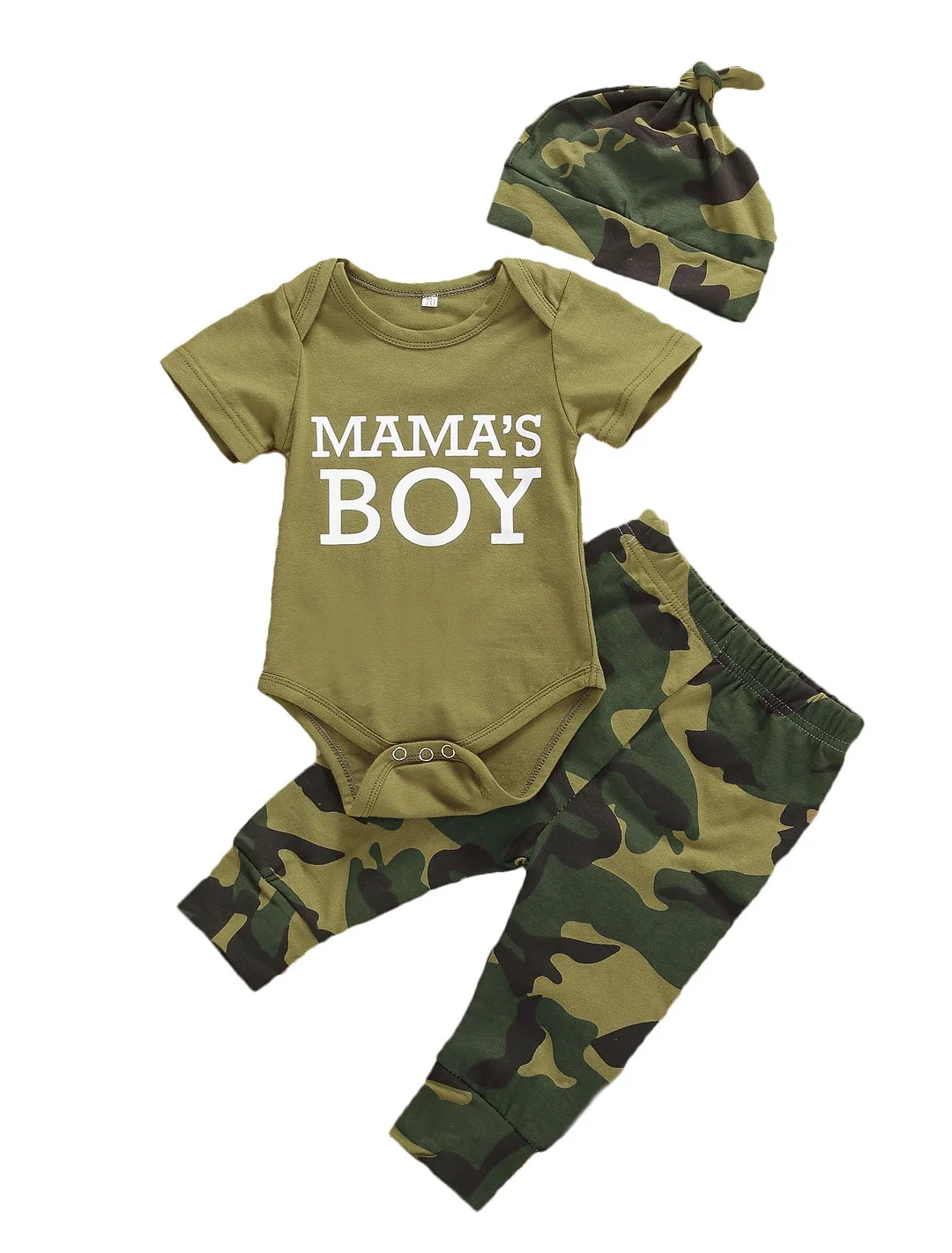 Newborn Baby Girl Boy Clothes Mommy Sayings Top Printed T-Shirt Camouflage Pants+Hats Romper Outfit Set