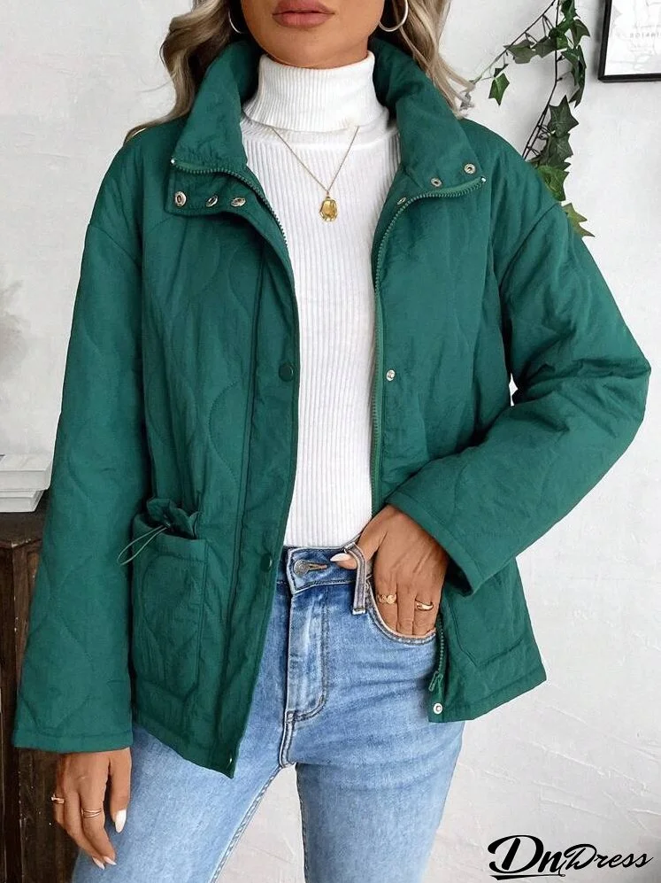 Women's Quilted Padded Coat With Pockets