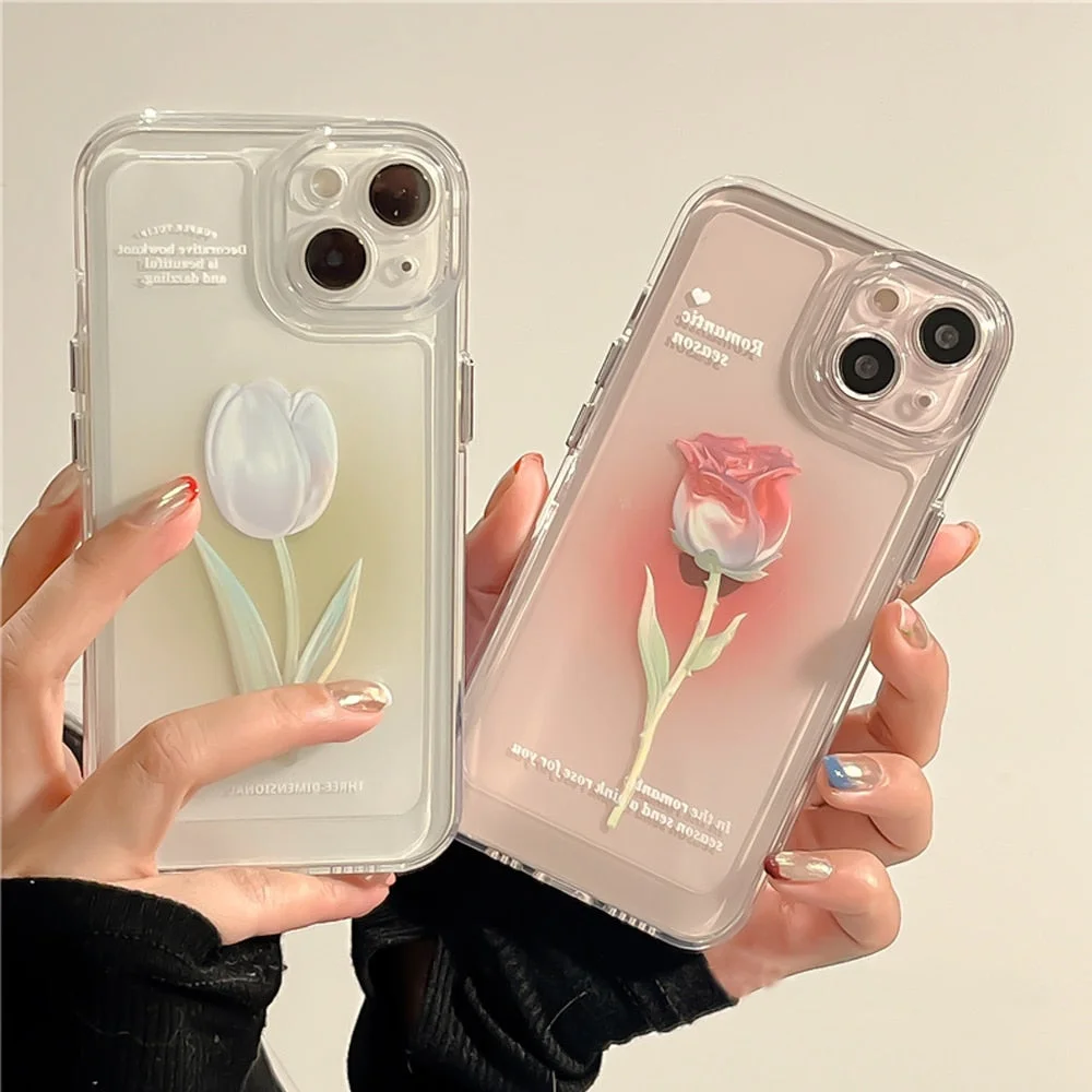 Sweet Rose Flower Phone Case Cover for iphone 14 13 Pro Max 12 11 XR XSMax Clear Shockproof Protective Cases MK18876
