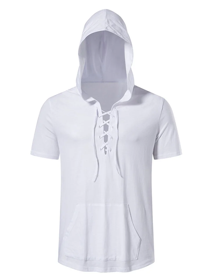 Summer Men's Hooded Casual Fashion T-Shirt Basic Short Sleeve Lightweight Cotton T-Shirt