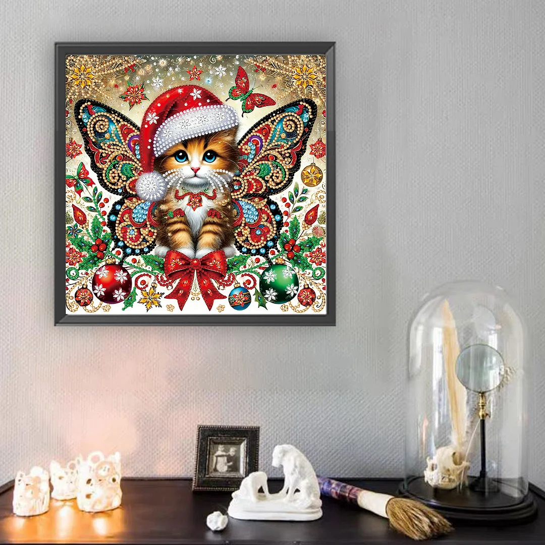 Christmas Cat - Diamond Painting - Partial Special Shaped Drill(Canvas|30*30cm)