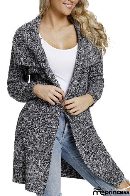 Winter Gray Chunky Long Cardigan with Side Pockets