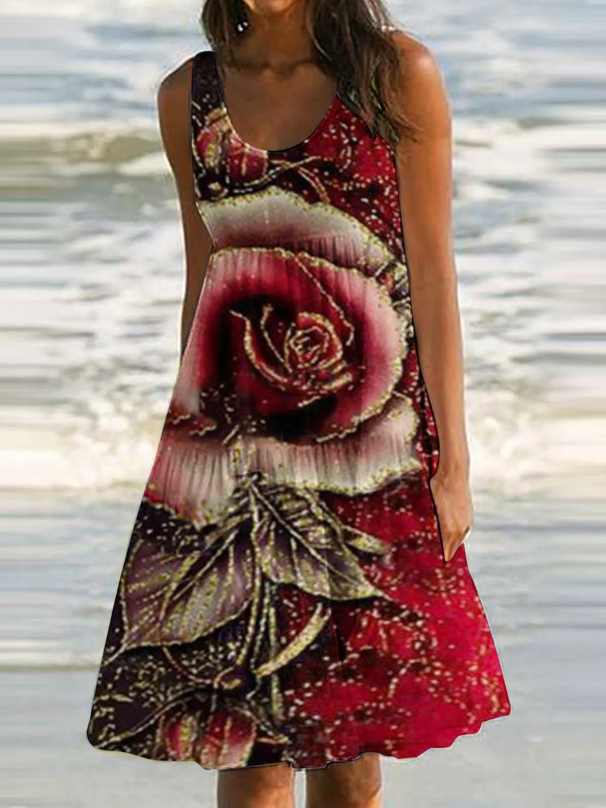 Women's Dresses Butterfly Print Crew Neck Sleeveless Dress