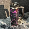 30oz Black Sparkle Pink Kitty Tumbler