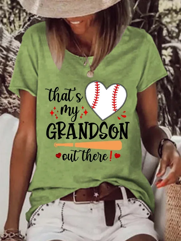 Women's That's My Grandson Out There Baseball Heart Tee