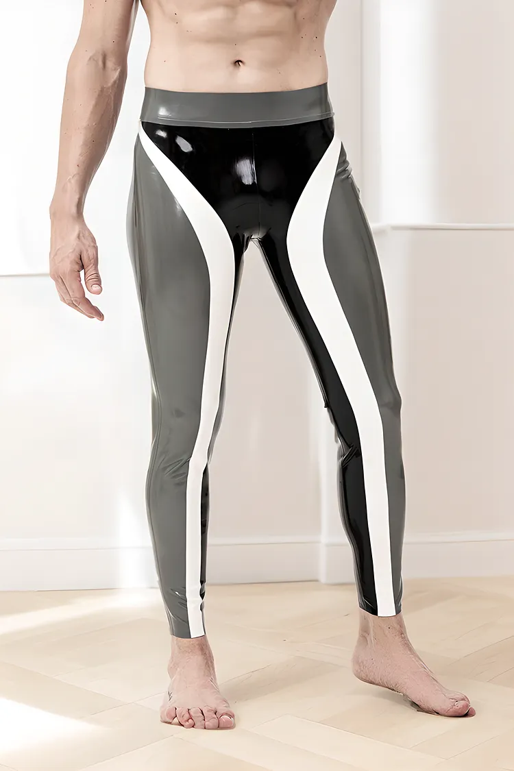 Men's Latex Leggings Male 'Triple Tones' Leggings Creative Cool Black & Silver Leggings