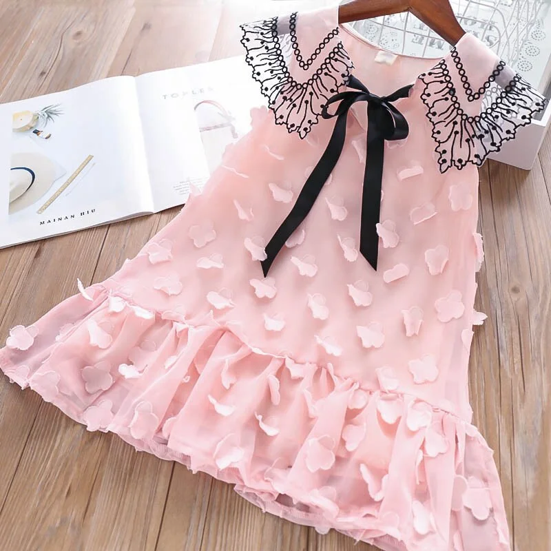 Korean Girl Dress Summer Fashion Girl Foreign Chiffon Princess Dress Butterfly Lace Flower Dress Toddler Girl Clothes