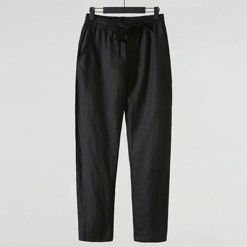 Men's Vintage Elastic Waist Pocket Casual Cotton Linen Pants  artssus