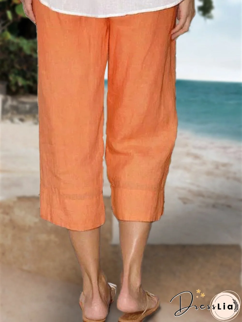 Woman Solid Plus Size Elastic Waist Solid Short Pants