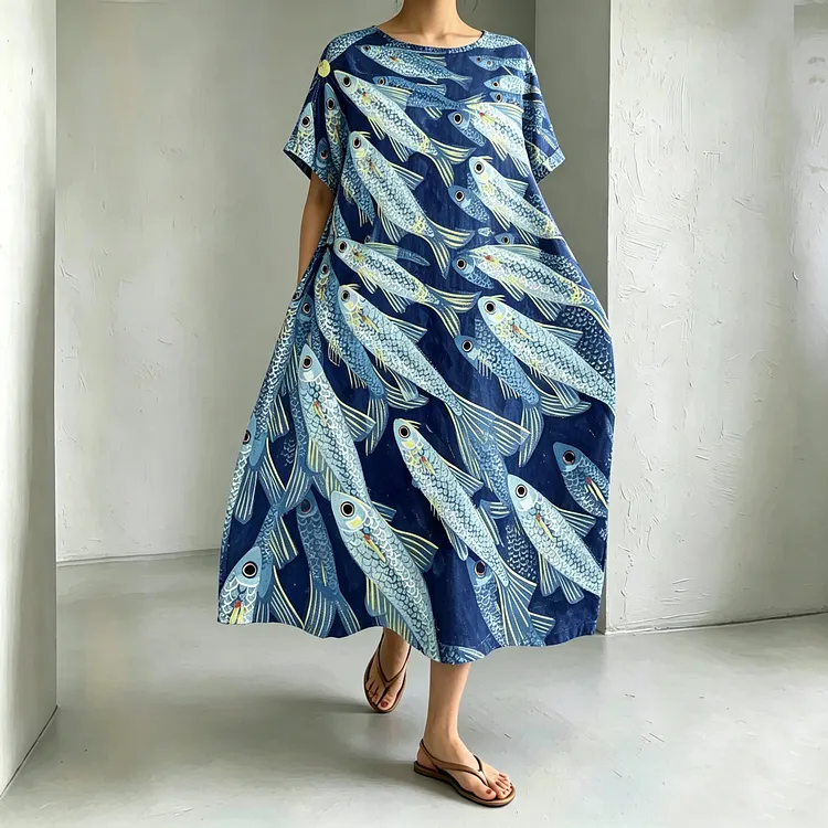 Women's Japanese Art Fish Print Dress