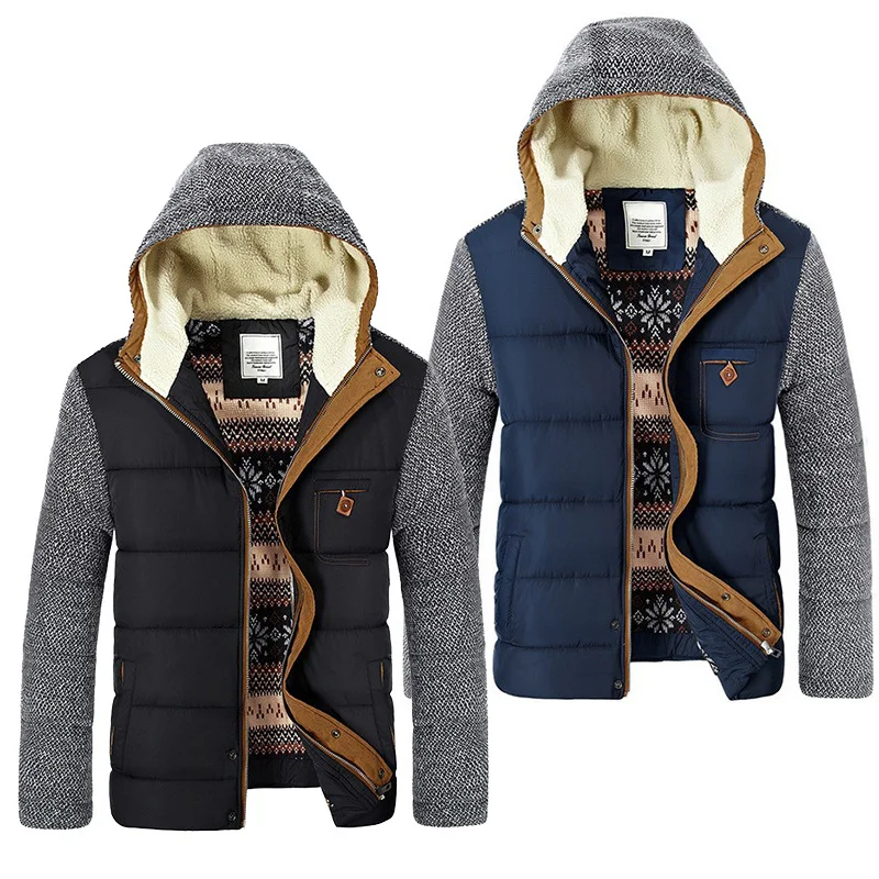 Men's Winter Thicken Fleece Lining Windproof  Hooded Parkas Puffer Jacket Coat
