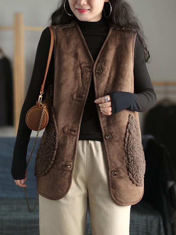 Vintage Cashmere-Like Buttoned Sleeveless Vest Top