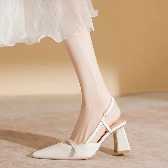 Tanguoant Tanguoant Sandals Women 2024 New Summer Fairy Not Tired Feet French Soft Leather Pointed Thick Heel High Heels Women
