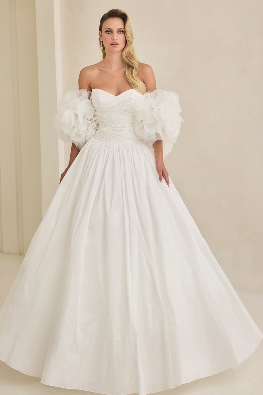 Ovlias Breathtaking Strapless Pleated Flower Ball Gown shawl Wedding Dress LY0518